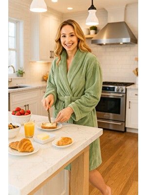 Lucy and Home Yumuşak Dokulu Yeşil Polar Sabahlık