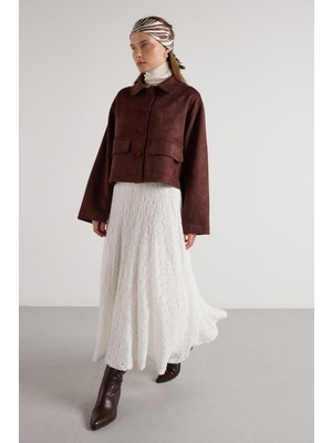 Minaaise Kadın Ekru Astarlı Uzun Dantel Etek 30052