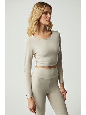 Urban Beat Marıon Kadın Geniş Yaka Uzun Kollu Sportwear Taş Rengi Büstiyer