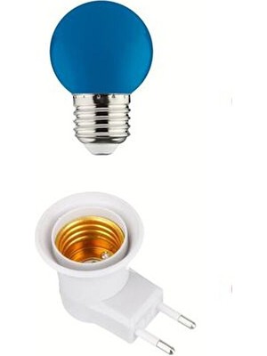  açma kapama anahtarlı duy fişli + 1w tasarruflu renkli e27 led gece lambası mavi ışık