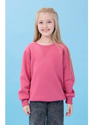 Perendi Unisex Basic Bisiklet Yaka Şardonlu Kışlık Sweatshirt - Gül Kurusu