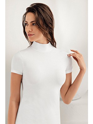 Şahinler MB1035-BY Beyaz Kısa Kol Balıkçı Yaka Atlet Örme Kumaş 2XL Kadın Rahat Tasarım