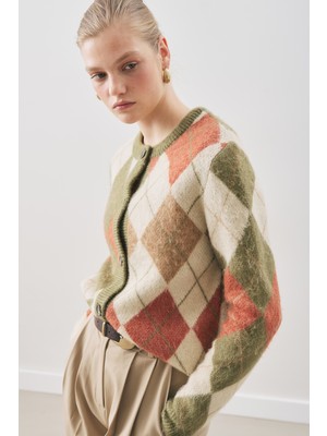 Manuka Baklava Desenli Hırka Yeşil