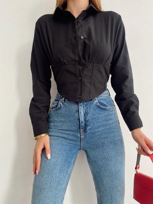 Ribana Classic Kadın Beli Lastikli Korse Crop Gömlek