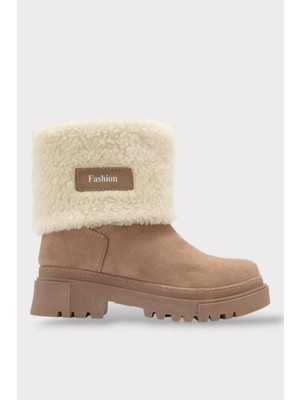 Liger Kalın Taban Süet Kürklü Kadın Bot Bej