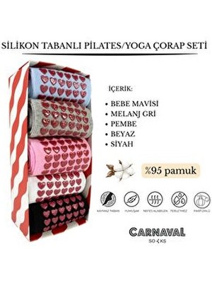 Carnaval Socks Carnaval Çok Renkli Pilates & Yoga Silikonlu Kazymaz Tabanlı 5'li Kutulu Çorap Seti Rahat Kullanım İçin