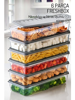 Nandy Home 6 Adet 1170ML. Freshbox Saklama Kabı Seti - Mikrodalga ve Difrize Uyumlu