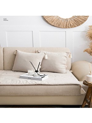 NDC Home Krem Piremium Keten Evcil Hayvan Dostu Keten Koltuk Pedi / Şilte [kırlentli]