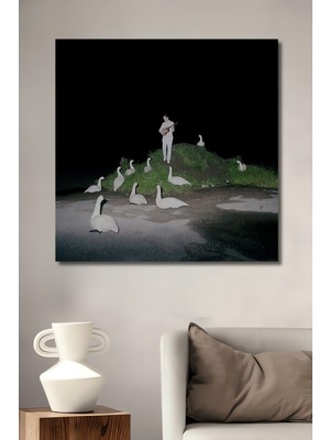 Teona Ahşap Kuğu Gölü Yağlı Boya Görünümlü Ahşap Dekoratif Tablo Dikdörtgen Tablo