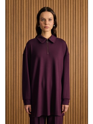 Aker Yakası Fermuarlı Sweatshirt