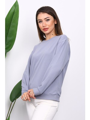 İmaj Butik Gri Bisiklet Yaka İki İplik Sweatshirt