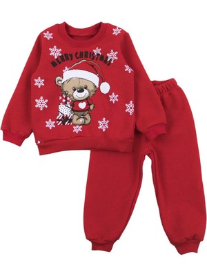 Mojo Bebek Mojo Unisex Çocuk 1-3 Yaş Noel Baba Desenli Eşofman Takımı Kırmızı