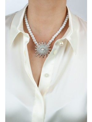 Liveyn Design Zirkon Taşlı Cam Inci Kolye