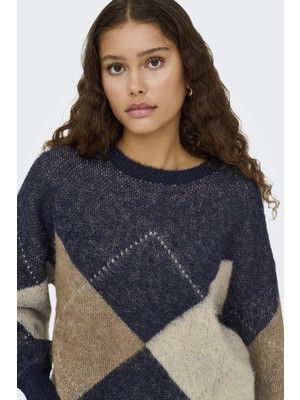 Only Noeme Life Ls Jacquard O-Neck Kadın Triko Kazak – Jakarlı Bisiklet Yaka