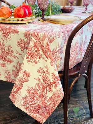 Perde Plus Fransız Masa Örtüsü, Vintage Pastoral Sahne Deseni, Dekoratif Yemek Masası Örtüsü
