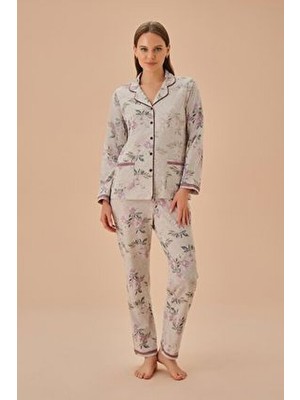 Suwen Carmen Gömlek Yaka Çiçekli Pijama Takımı Regular Pamuk-Polyester