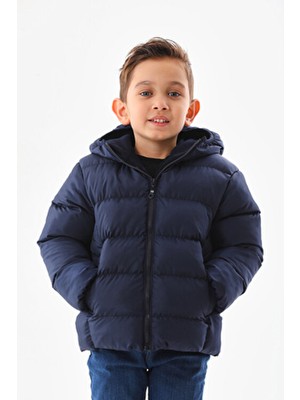 RB-400 Lacivert Kız Erkek Çocuk Kapüşonlu Kışlık Su ve Rüzgar Geçirmez Şişme Mont Polar Özellikli