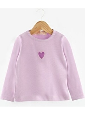 Le Mabelle Lila  Kalp Nakışlı Fitilli Kız Çocuk Tişört