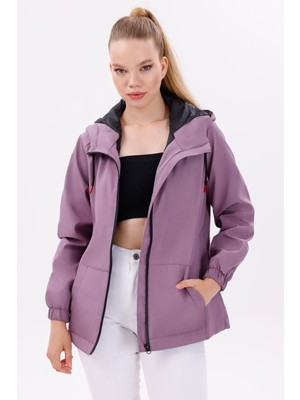 Freemen Kadın Su Geçirmez Rüzgar Geçirmez Yağmurluk Kapüşonlu Mor Renkli Dış Giyim