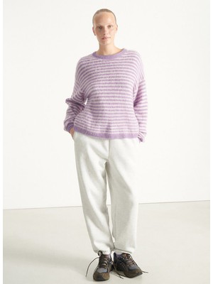 American Vintage Yuvarlak Yaka Standart Çizgili Lila Kazak Kadın NEN18CH25VRBR