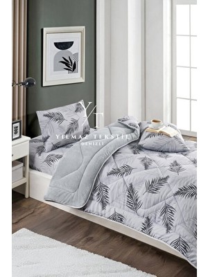 ChicMaison Gri Tüy Desenli Tek Kişilik Pofuduk Uyku Seti Wellsoft Materyal 155x215 cm