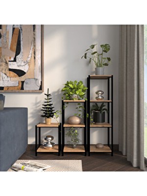 Aymobsan Ilgaz Metal Ayaklı 9 Raflı 6 Bölmeli 3'lü Set Çiçeklik Raf Seti Dekoratif Çiçeklik Rafı