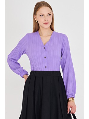 Armonika Kadın Lila Kolu Lastikli Bürümcük Gömlek ARM-24K001002