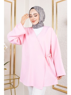 Miostil Yan Bağlamalı Atlas Tunik-Pembe