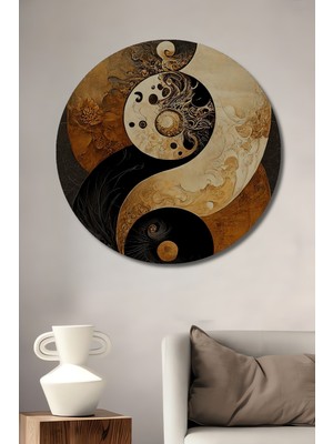 Teona Ahşap Modern Sanat Yin Yang Yağlı Boya Görünümlü Dekoratif Ahşap Tablo Yuvarlak Tablo