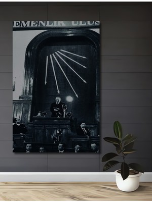 Teona Ahşap Mustafa Kemal Atatürk Siyah Beyaz Görünümlü Ahşap Dekoratif Tablo Dikdörtgen Tablo
