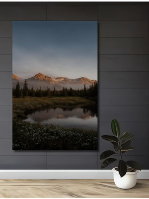 Teona Ahşap Sisli Dağlar Yağlı Boya Görünümlü Ahşap Dekoratif Tablo Dikdörtgen Tablo