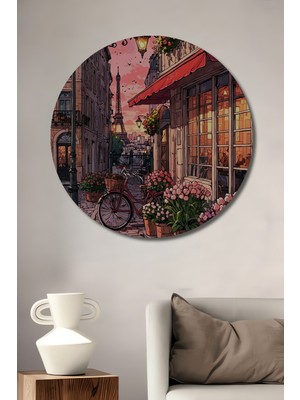 Teona Ahşap Paris Rüyası Yağlı Boya Görünümlü Ahşap Dekoratif Tablo Yuvarlak Tablo