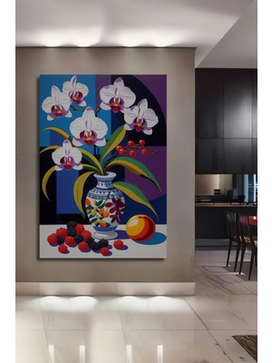 Teona Ahşap Modern Sanat Sulu Boya Görünümlü Orkide Çiçekleri Ahşap Dekoratif Tablo Dikdörtgen Tablo