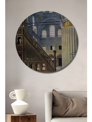 Teona Ahşap Osmanlı Minber Sanatına Yağlı Boya Görünümlü Ahşap Dekoratif Tablo Yuvarlak Tablo