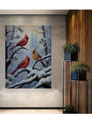 Teona Ahşap Kışın Kartalları Yağlı Boya Görünümlü Ahşap Dekoratif Tablo Dikdörtgen Tablo