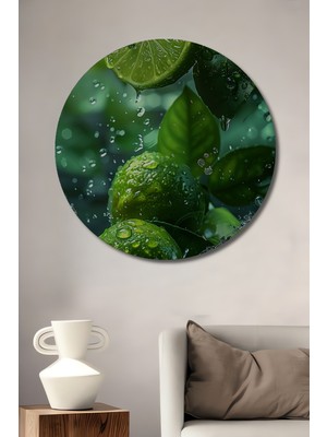 Teona Ahşap Yeşil Limon Yağlı Boya Görünümlü Dekoratif Ahşap Tablo Yuvarlak Tablo