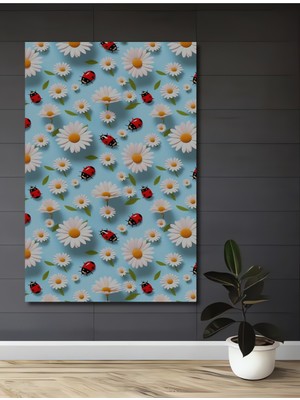 Teona Ahşap Papatyalar ve Uğur Böcekleri Illüstrasyon Ahşap Dekoratif Tablo Dikdörtgen Tablo