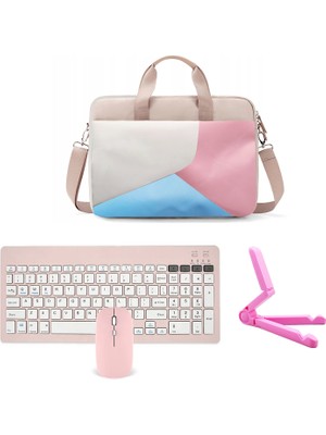 Microcase Apple iPad Pro 13 2025 Tablet ile Uyumlu Tablet Çantası+Bluetooth Klavye+Bluetooth Mouse+Tablet Standı Pembe AL5296