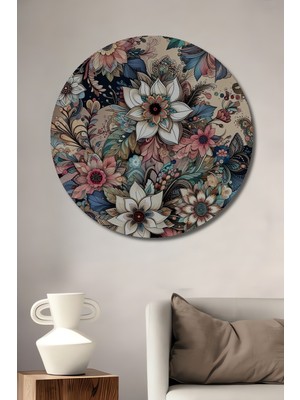 Teona Ahşap Romantik Çiçek Bahçesi Yağlı Boya Görünümlü Ahşap Dekoratif Tablo Yuvarlak Tablo