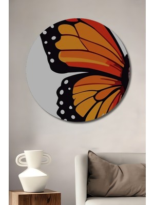 Teona Ahşap Monark Kelebek Yağlı Boya Görünümlü Ahşap Dekoratif Tablo Yuvarlak Tablo