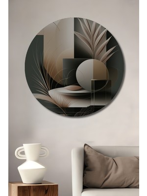 Teona Ahşap Soyut Geometrik Tasarım Sulu Boya Görünümlü Dekoratif Ahşap Tablo Yuvarlak Tablo