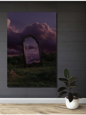 Teona Ahşap Gızemlı Ayna Yağlı Boya Görünümlü Ahşap Dekoratif Tablo Dikdörtgen Tablo