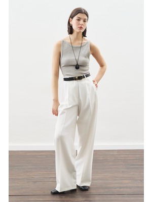 Manuka Dona Pileli Palazzo Pantolon Ekru