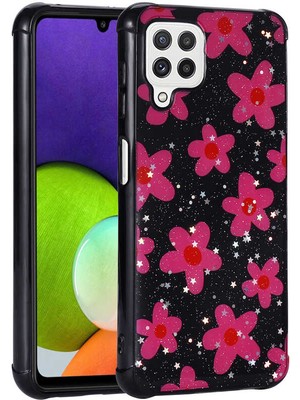 Spia Galaxy A22 4g Kılıf Simli Desenli Kamera Korumalı Parlak Spıa Popy Kapak-Çiçek