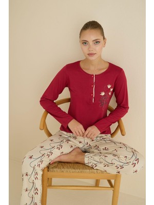 Seamlife Seamlıfe Kadın Yakası Düğmeli Pamuklu Vıscone Pijama Takımı