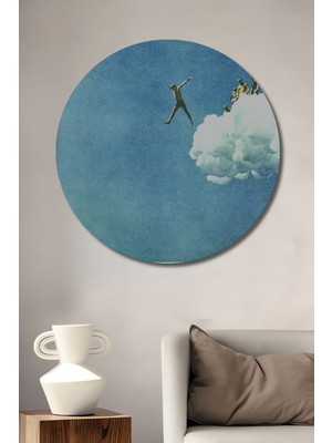 Teona Ahşap Gökyüzünde Uçan Adamlar Ahşap Dekoratif Tablo Sulu Boya Görünümlü Sanat Eseri Yuvarlak Tablo