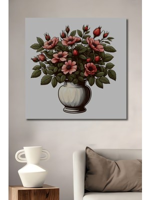 Teona Ahşap Dekoratif Ahşap Tablo Suluboya Görünümlü Çiçek Vazo Bahar Esintisi Dikdörtgen Tablo