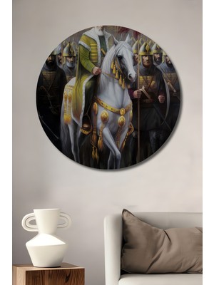 Teona Ahşap Fatih Sultan Mehmet At Üstünde Yağlı Boya Görünümlü Dekoratif Ahşap Tablo Yuvarlak Tablo