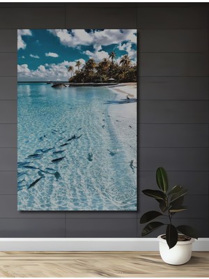 Teona Ahşap Masalsı Deniz Manzarası Ahşap Dekoratif Tablo Yağlı Boya Görünümlü Sanat Eseri Dikdörtgen Tablo