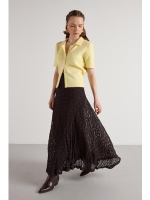 Minaaise Kadın Kahve Astarlı Uzun Dantel Etek 30052